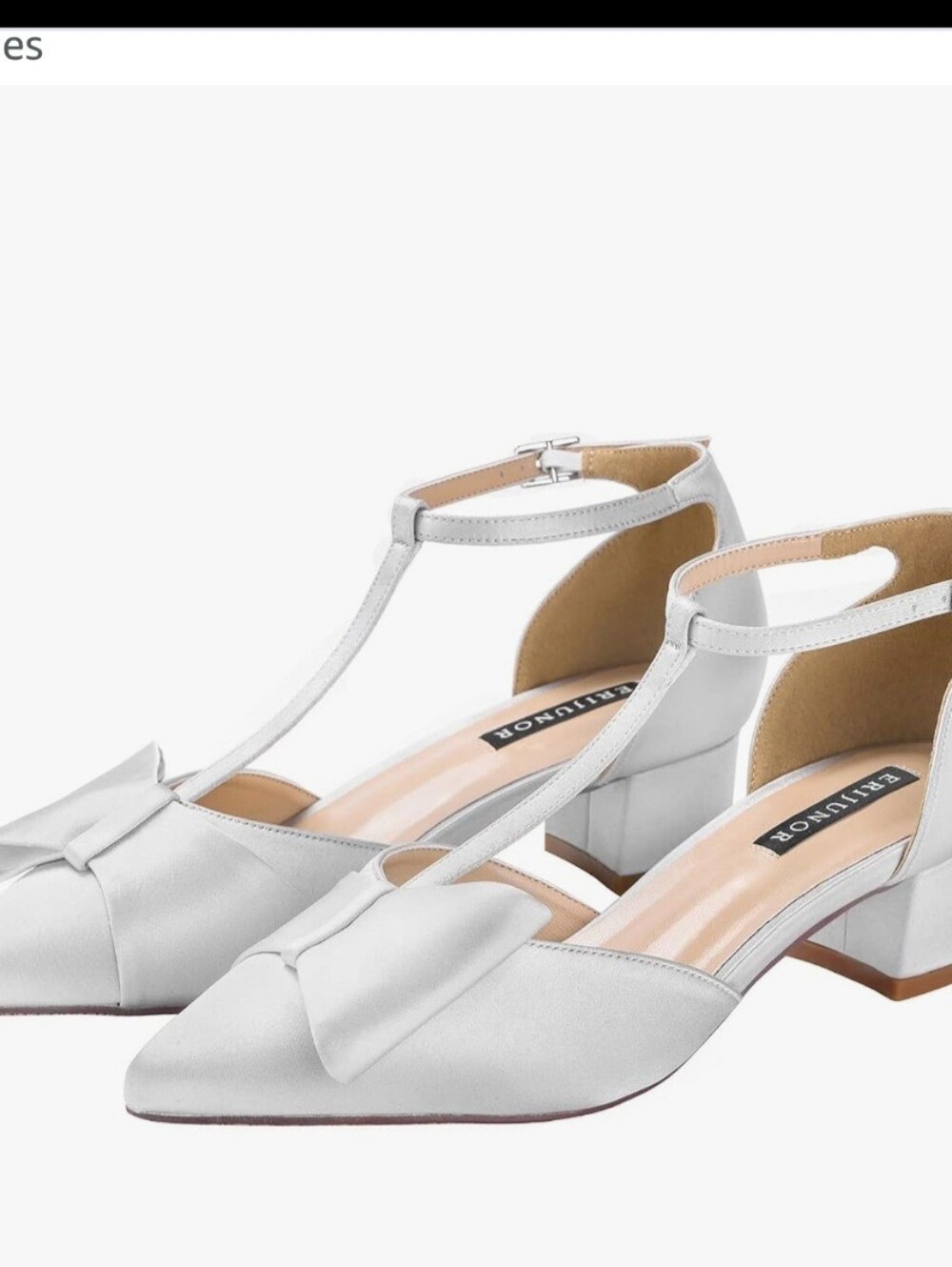 Erijunor Silver T-Strap Bow Block Heel Womens Shoes. Size 9M